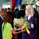 The Crown Princess was greeted with flowers on arrival at Digi (Photo: Gorm Kallestad / Scanpix)